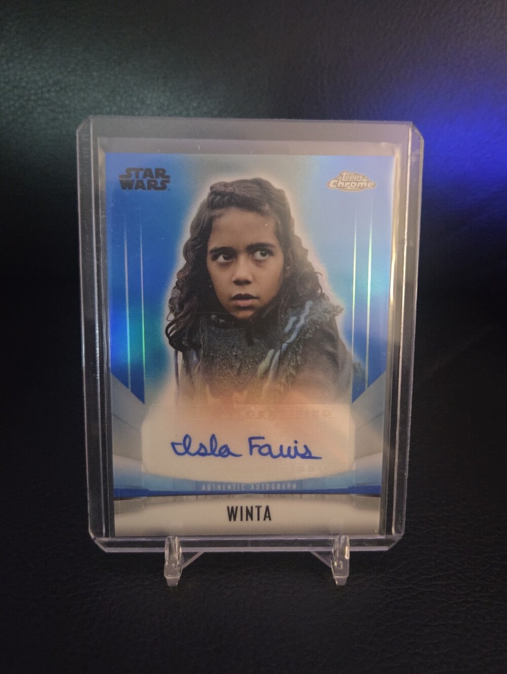 2022 Topps Chrome Star Wars: The Mandalorian Blue Refractor Winta Autograph Card
